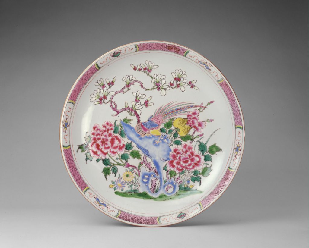 图片[1]-Pink brocade chicken peony plate-China Archive
